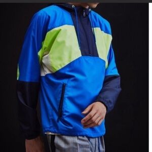 Urban Outfitters 90’s‎ style Anorak Windbreaker Jacket blue lime